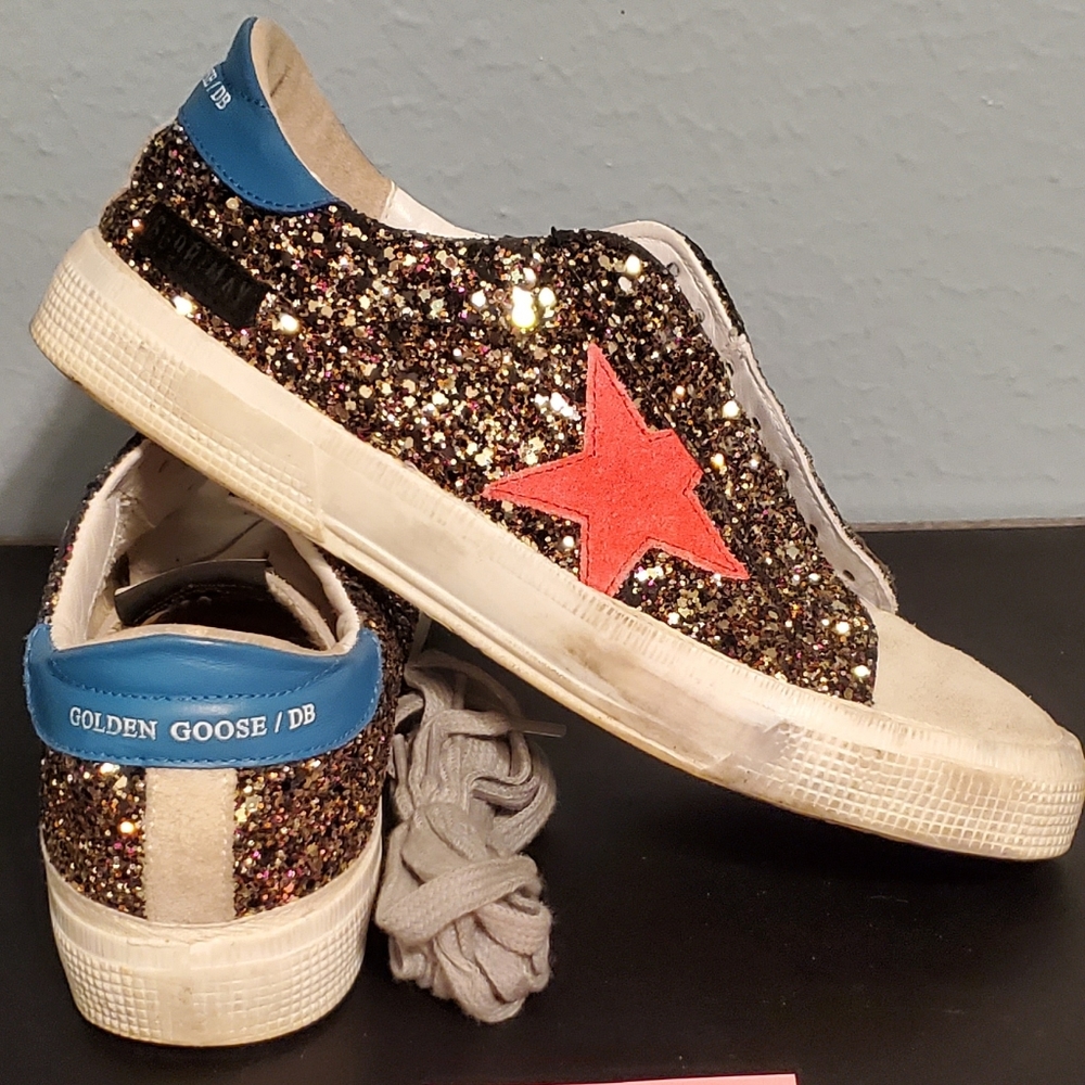Golden Goose May 40 Black /Gold Glitter Pink Star